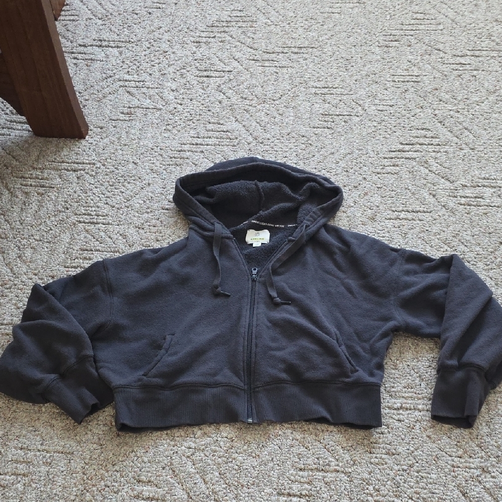 Aerie Offline Zip Up Cropped Hoodie Extra Large Dark Gray